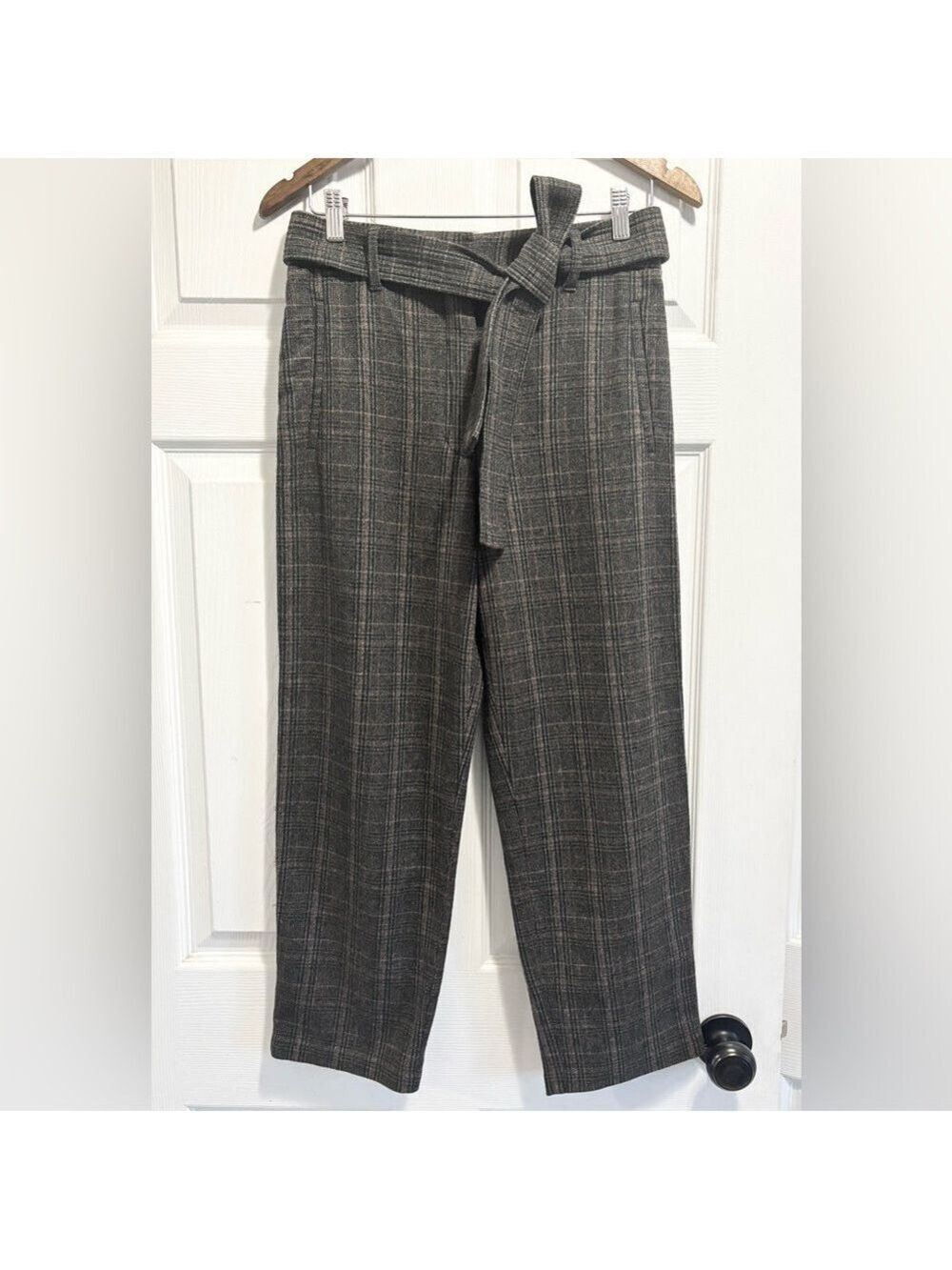 Aritzia Wilfred Jallade Tie Front Plaid Pants Wool Cashmere Blend Trousers Sz 8 - Picture 2 of 9